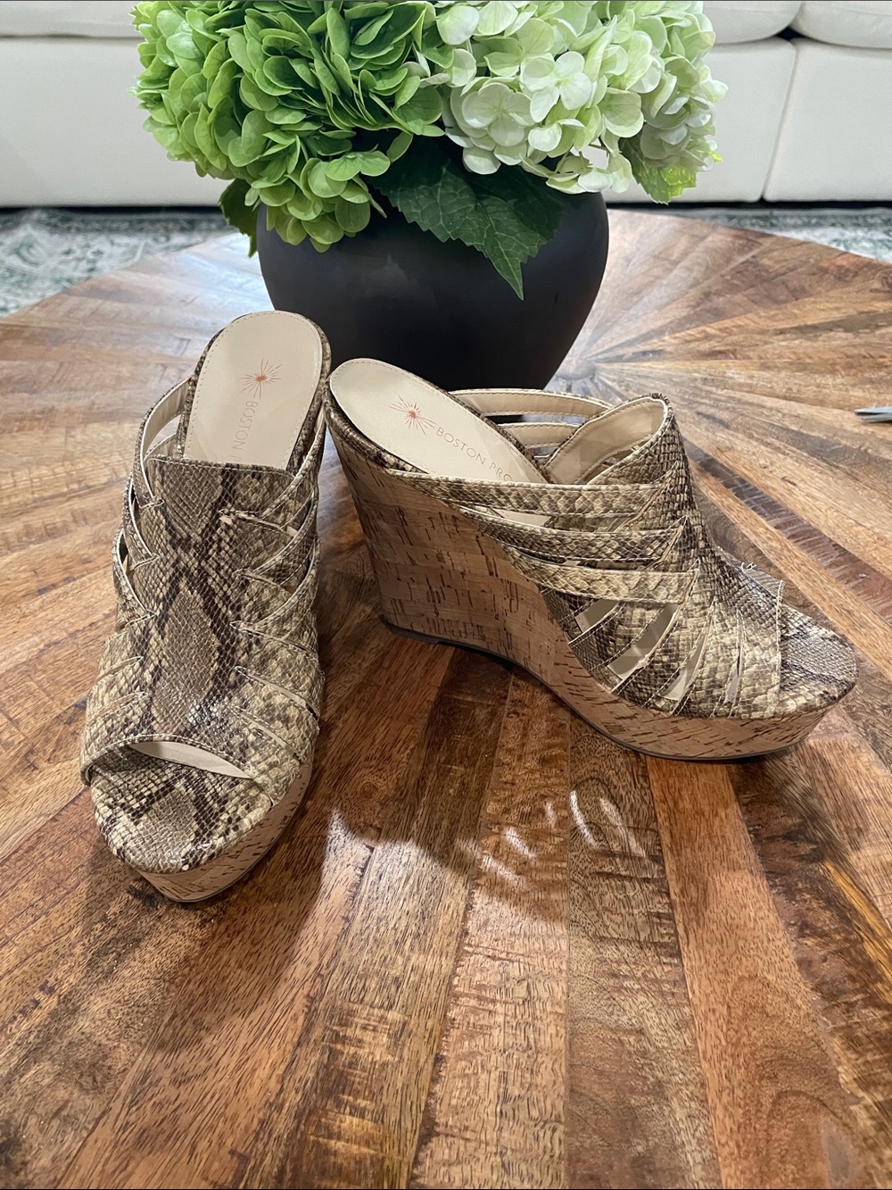Boston Proper Neutral Snake-Print Wedge Mules